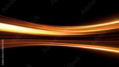 Abstract orange light trails flowing gracefully against a black background, creating a dynamic visual effect
