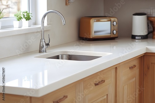 Modern Kitchen Sink Countertop Design, Clean Minimalist Style