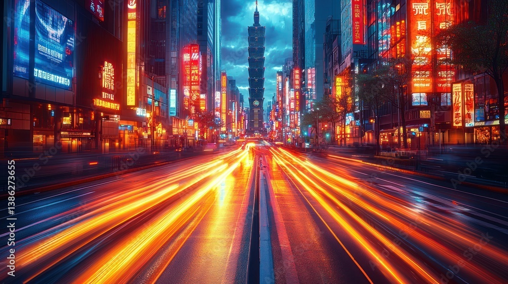 Vibrant Nightscape: Taipei's City Lights in Motion Vibrant Nightscape: Taipei's City Lights in Motion