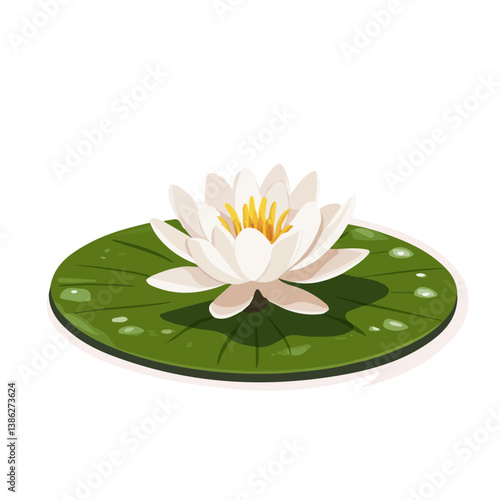 Flat vector pond lily, minimalist design, isolated on a white background.

