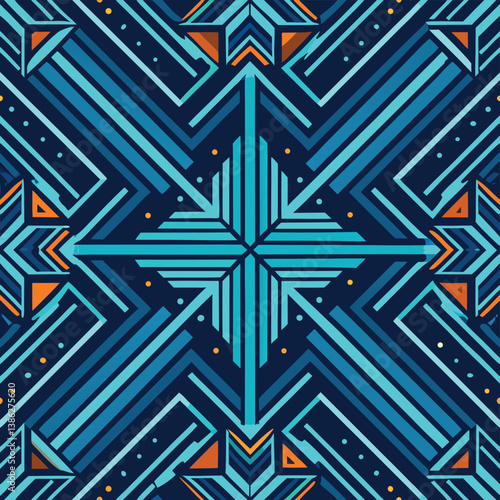 Colorful geometric pattern design featuring vibrant lines and shapes on a dark background