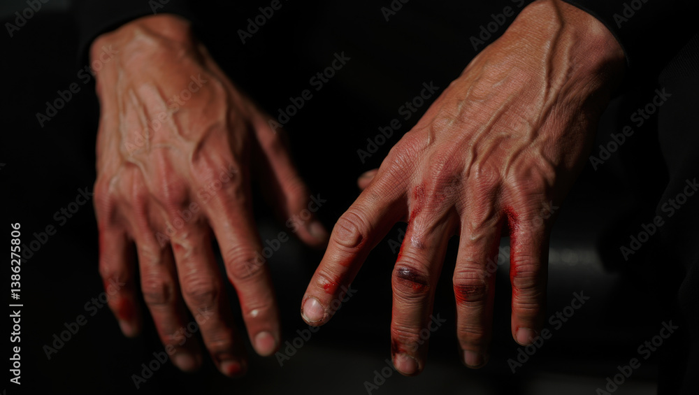 Fototapeta premium Hands with Small Cuts on Fingers, Bleeding