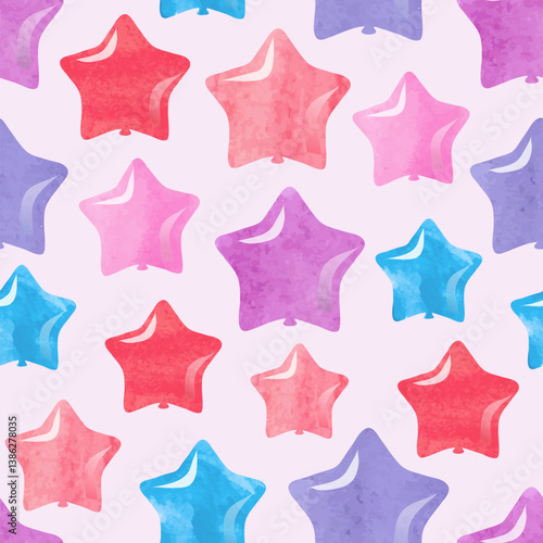 Watercolor star shaped balloons seamless pattern. Vector celebration illustra...