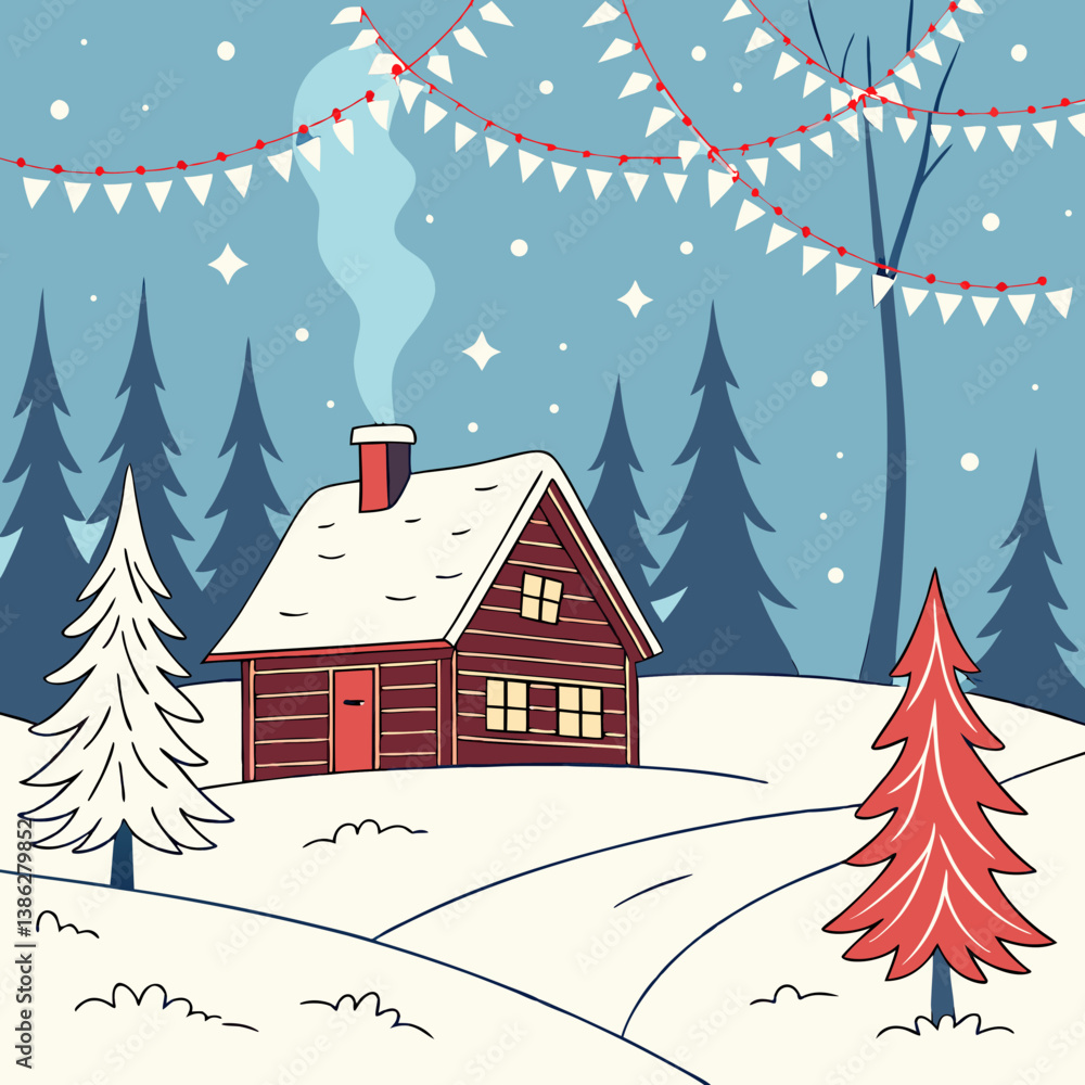 Naklejka premium A beautiful vector illustration of a Christmas winter landscape, perfect for seasonal designs and backgrounds.