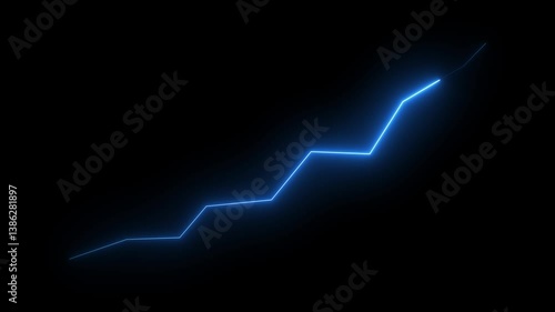 Neon Business chart icon isolated . business chart growth concept black background 4k.Zigzag up right arrow color.Increasing green arrow