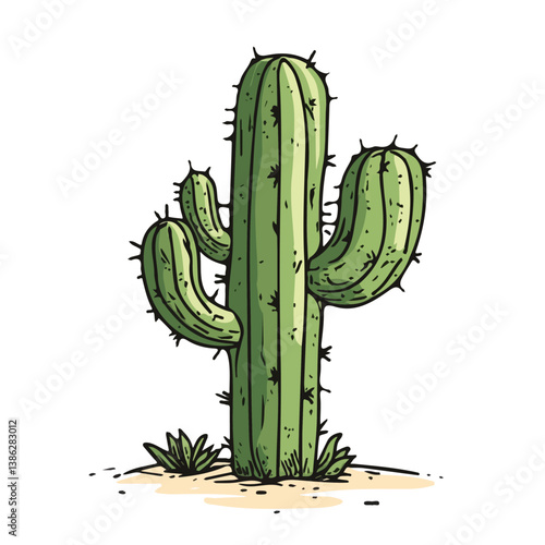 2D flat vector illustration of Cactus, isolated on a white background.