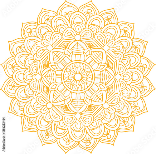 Yellow Ornamental Mandala Pattern on White Background.yellow mandala, golden mandala,mandala vector.mandala art.