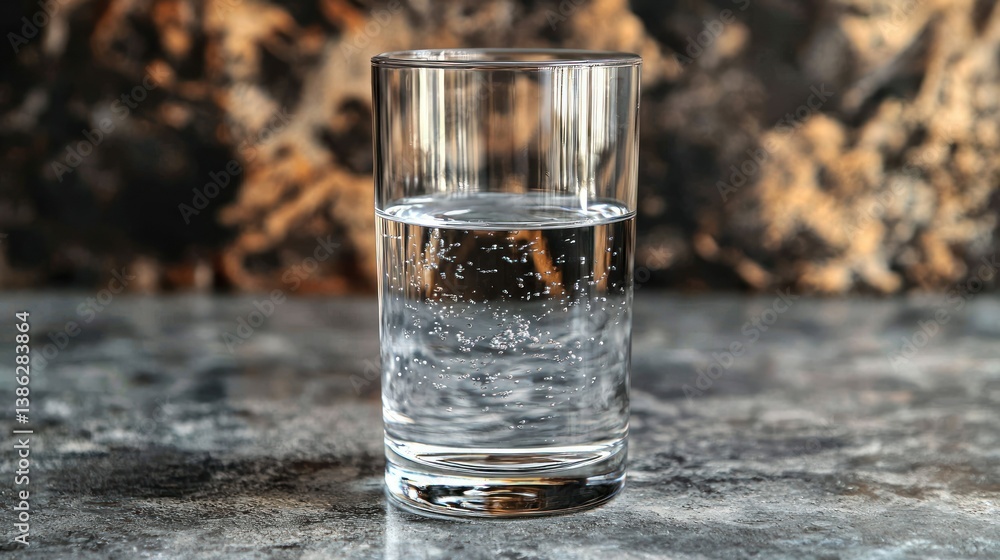 Refreshing Glass of Sparkling Water on a Rustic Surface Refreshing Glass of Sparkling Water on a Rustic Surface