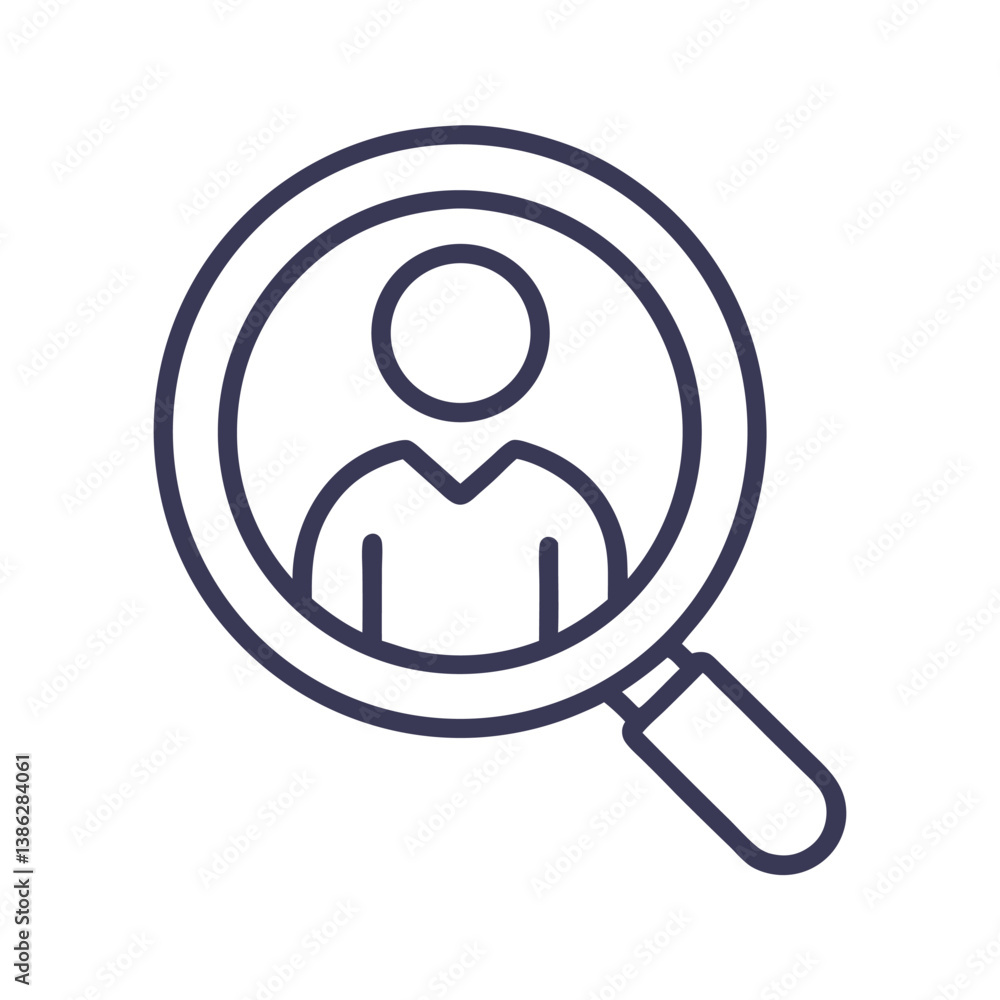 Magnifying Glass Icon Highlighting Person for User Identification or Search Magnifying Glass Icon Highlighting Person for User Identification or Search