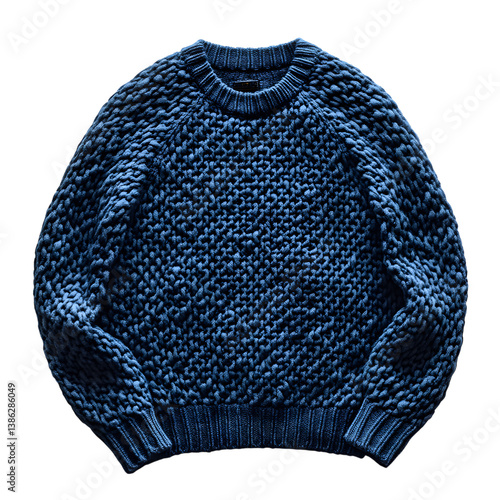 Chunky Knit Navy Blue Sweater Isolated on Transparent Background