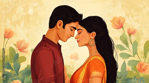 Young indian couple sharing a romantic moment of love and intimacy