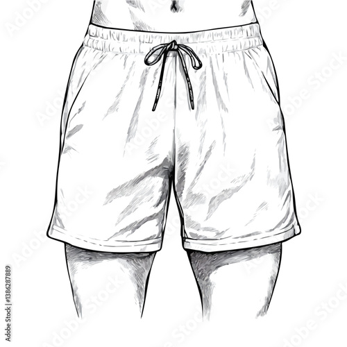 2D flat vector illustration of Gym Shorts, isolated on a white background.