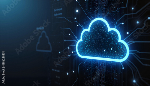 Digital cloud technologies with api endpoints illuminated in blue