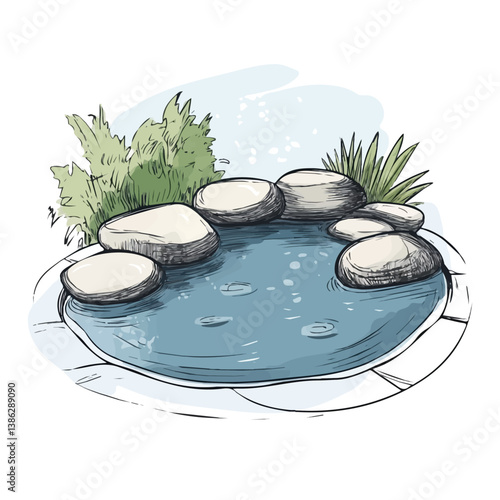 2D flat vector illustration of Hot Spring, isolated on a white background.