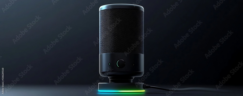 Fototapeta premium Vibrant RGB lighting surrounds a high-quality gaming microphone, immersing you in the world streaming.