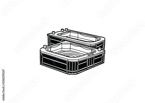 Silhouette of hydrotherapy whirlpool tubs isolated on a white background