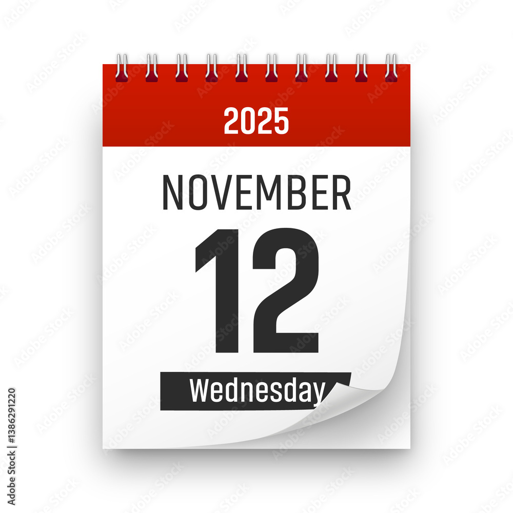 Date 12 November 2025 year realistic calendar day page design. November 12 transparent png Date 12 November 2025 year realistic calendar day page design. November 12 transparent png