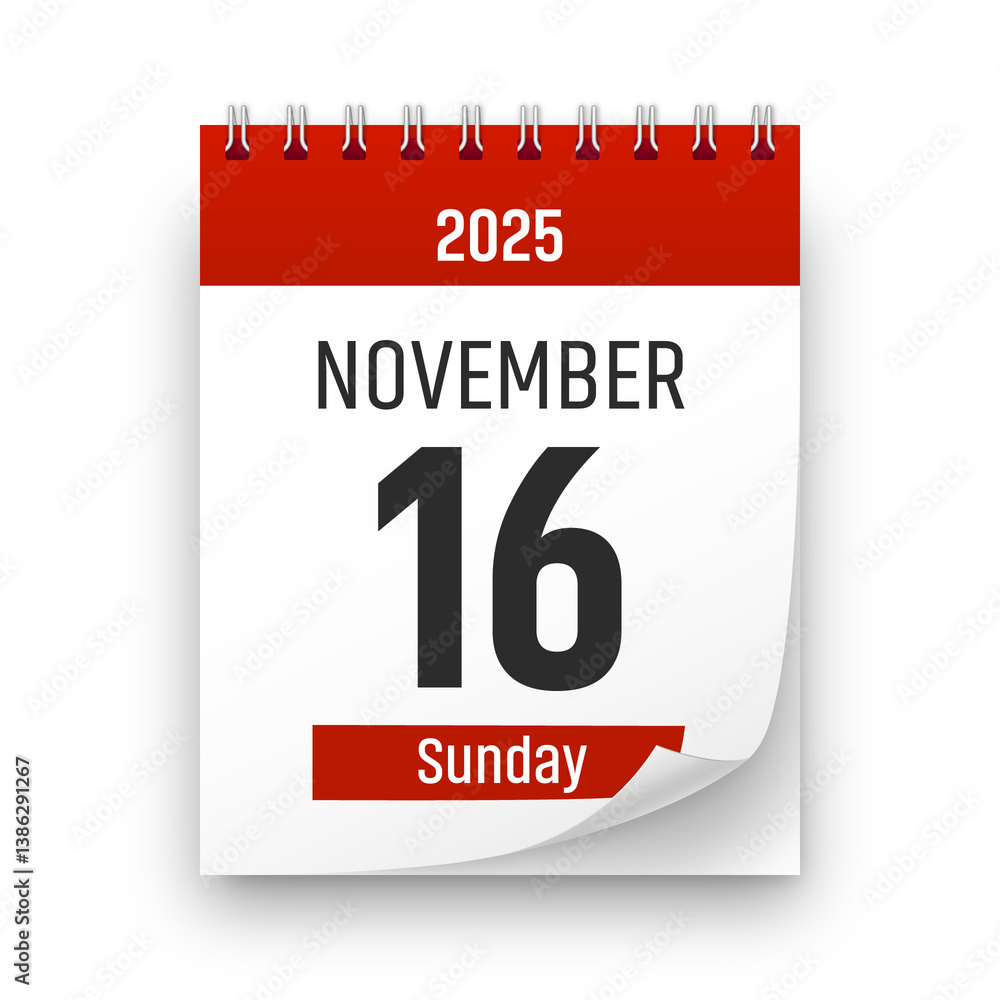 Date 16 November 2025 year realistic calendar day page design. November 16 transparent png Date 16 November 2025 year realistic calendar day page design. November 16 transparent png
