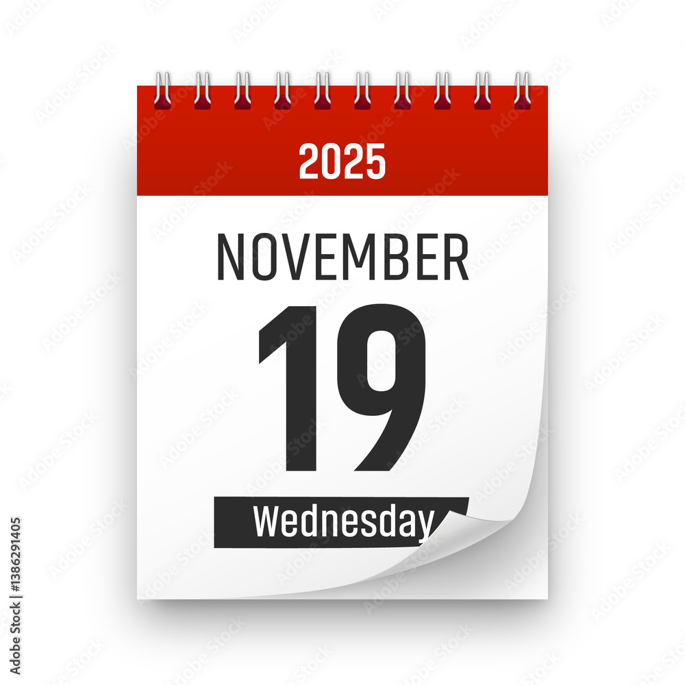 Date 19 November 2025 year realistic calendar day page design. November 19 transparent png Date 19 November 2025 year realistic calendar day page design. November 19 transparent png