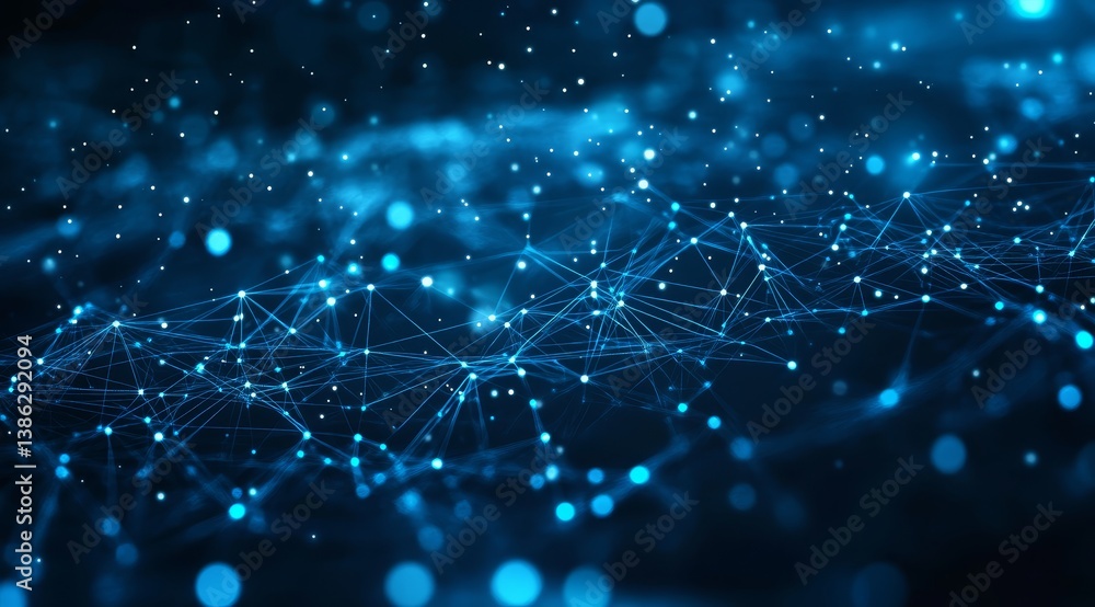 Abstract blue digital network with glowing connections and particle effects Abstract blue digital network with glowing connections and particle effects