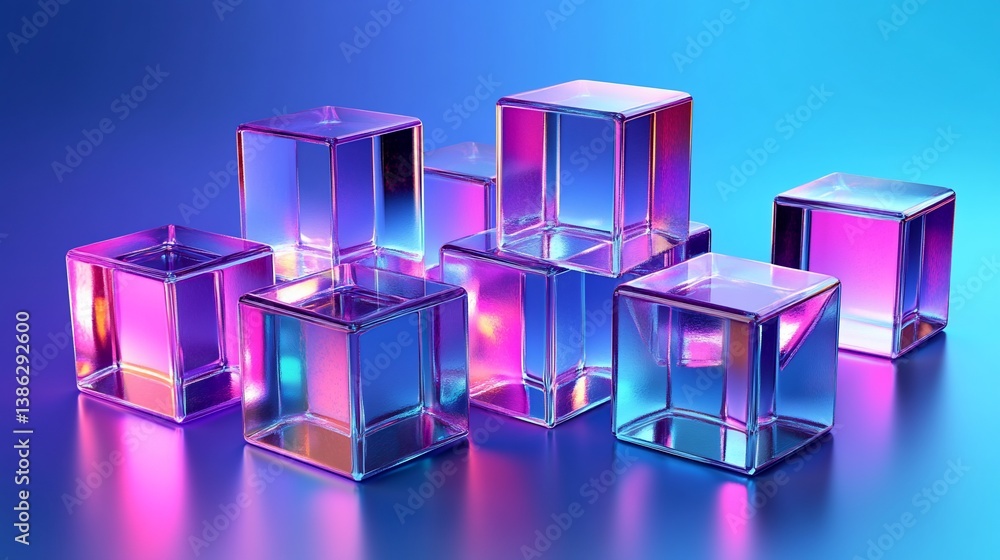 Luminous Cube Composition in Iridescent Hue Gradient and Transparent Glass Luminous Cube Composition in Iridescent Hue Gradient and Transparent Glass