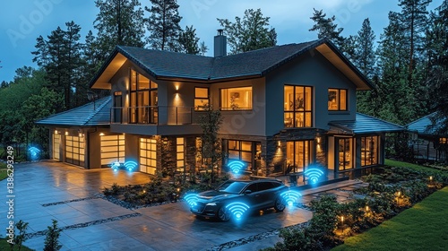 Obraz na płótnie Smart home with car connectivity at night. w salonie