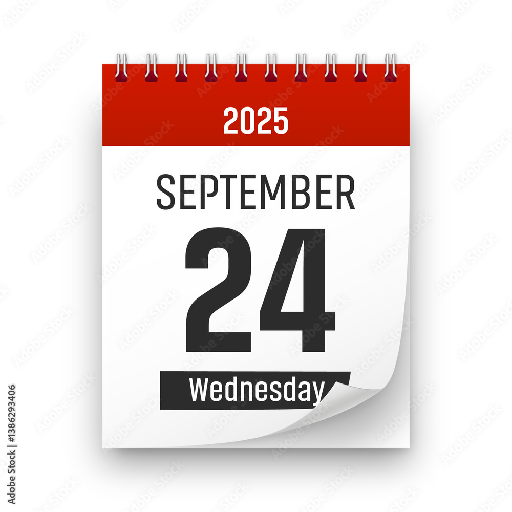 Date 24 September 2025 year realistic calendar day page design. September 24 transparent png Date 24 September 2025 year realistic calendar day page design. September 24 transparent png