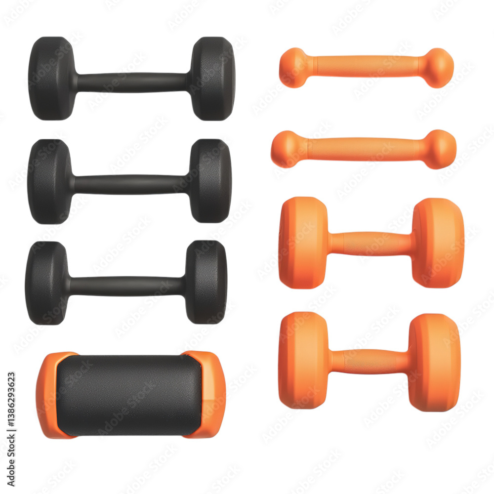 Set of Six Black Neoprene Dumbbells PNG: Collection of Hand Weights with Non-Slip Coating for Comfortable and Effective Strength Training Workouts. Set of Six Black Neoprene Dumbbells PNG: Collection of Hand Weights with Non-Slip Coating for Comfortable and Effective Strength Training Workouts.