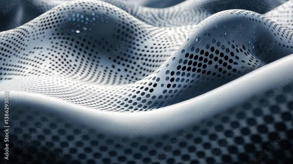 Abstract blue wave pattern with dotted texture creating a sense of depth and movement