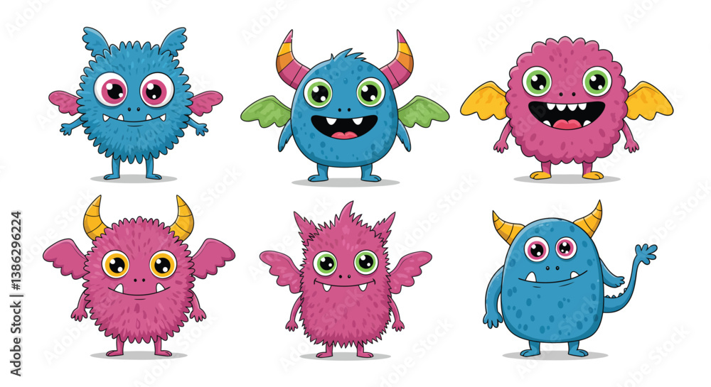 Bright and Colorful Cartoon Monsters Set Bright and Colorful Cartoon Monsters Set