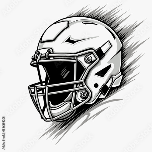 Stylized illustration of a white football helmet with motion lines on a light background