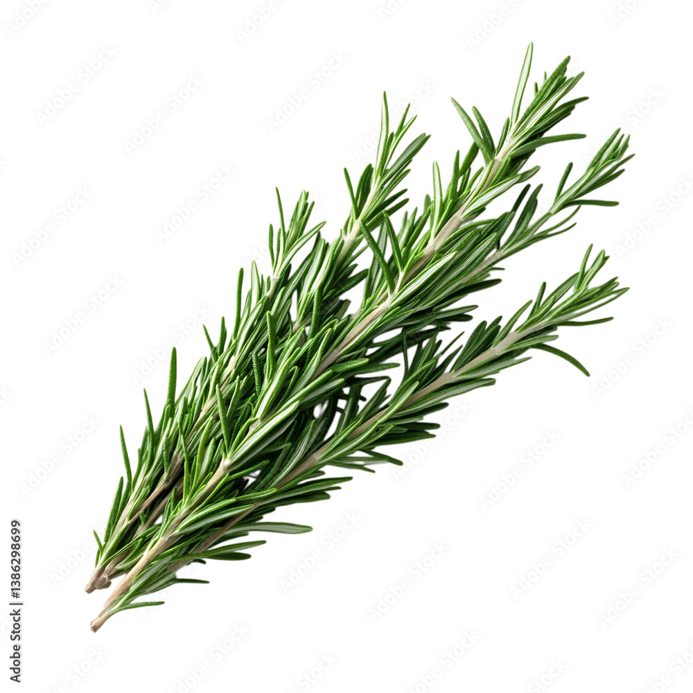 Fototapeta premium Fresh Sprig of Rosemary with Aromatic Needles Isolated on Transparent Background