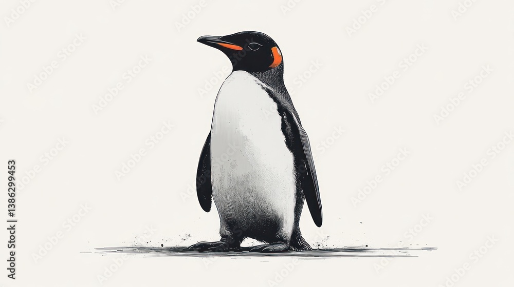 Detailed Illustration of a Penguin with Orange Beak and Feathers Perfect for Wildlife Nature Detailed Illustration of a Penguin with Orange Beak and Feathers Perfect for Wildlife Nature