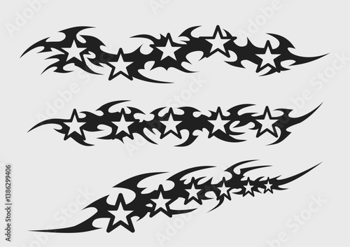 Neo tribal with stars tattoo design set Y2k style
