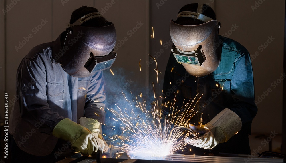 A worker doing welding work A worker doing welding work