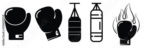 Set of Boxing gloves icon collection. Boxing ring bag, gloves symbol. Vector Illustration.