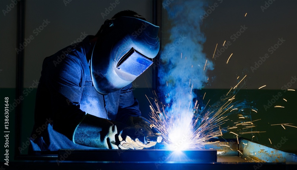 A worker doing welding work A worker doing welding work
