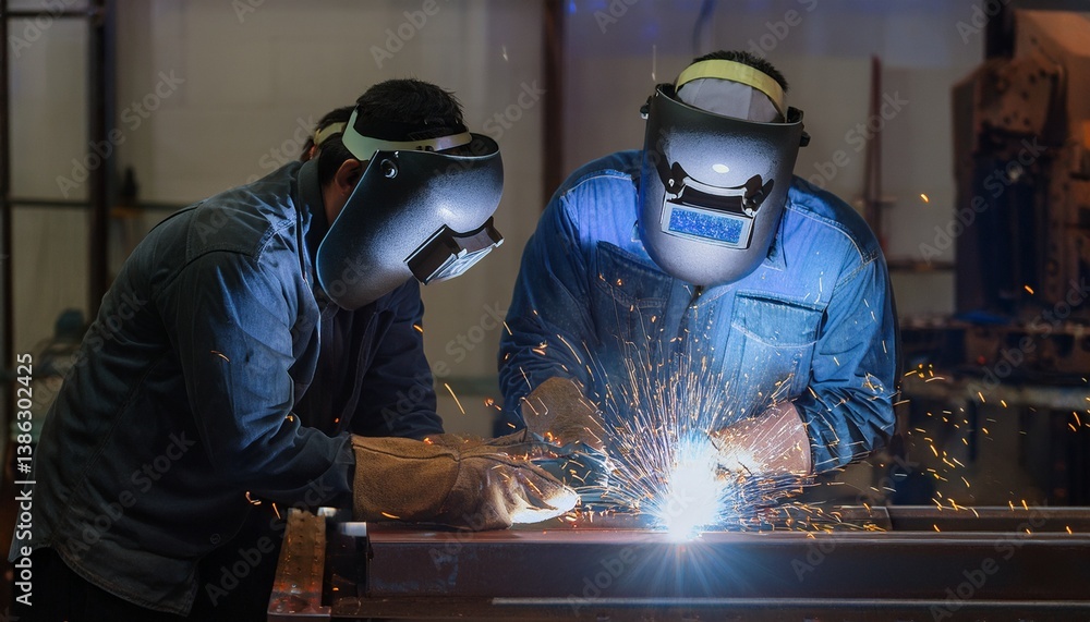 A worker doing welding work A worker doing welding work
