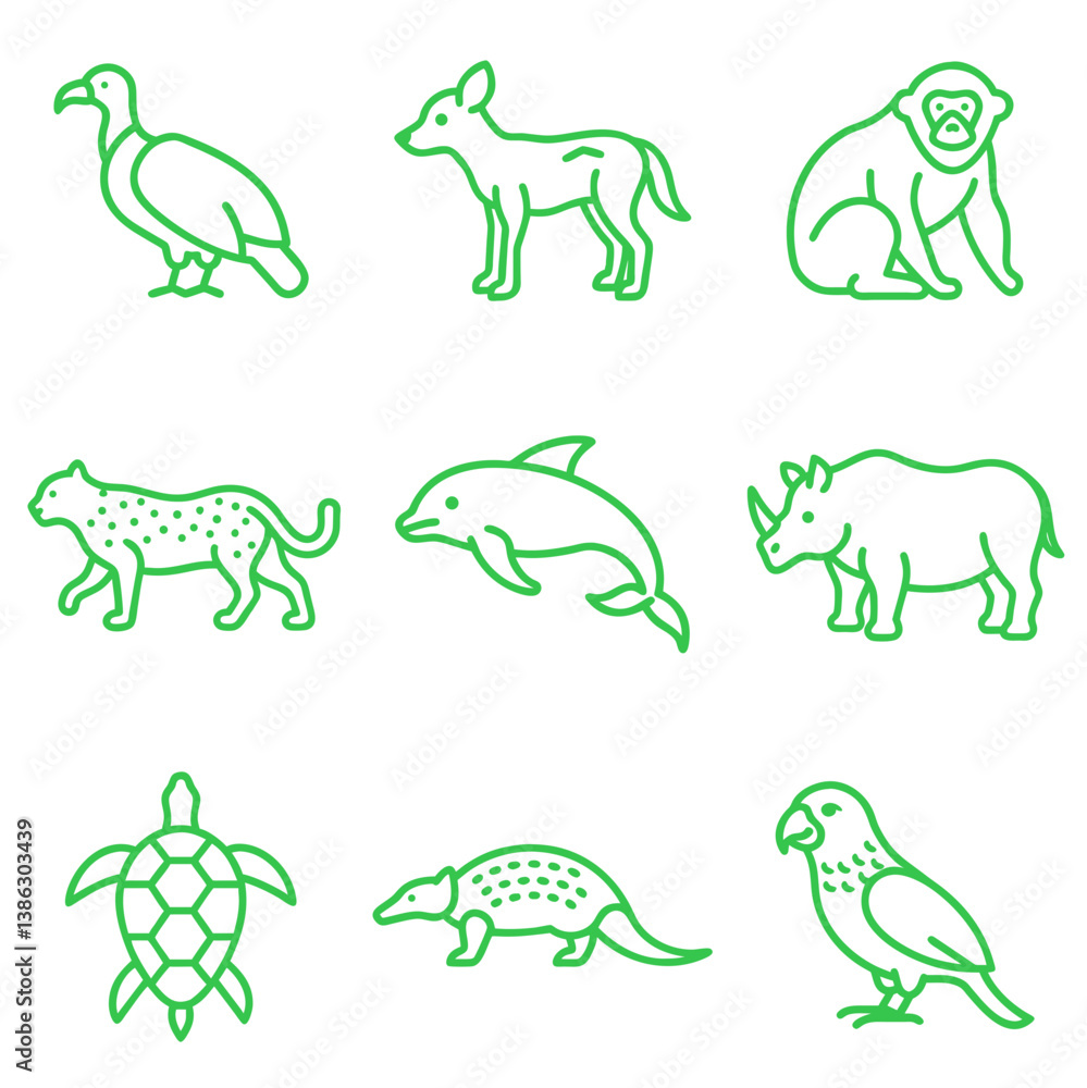 Naklejka premium Endangered Species, animals, icons set number 2, vector