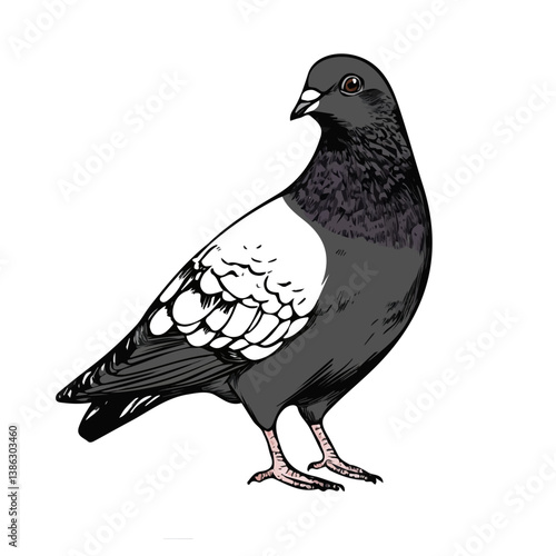 Pigeon 2D flat vector illustration, isolated on a white background.