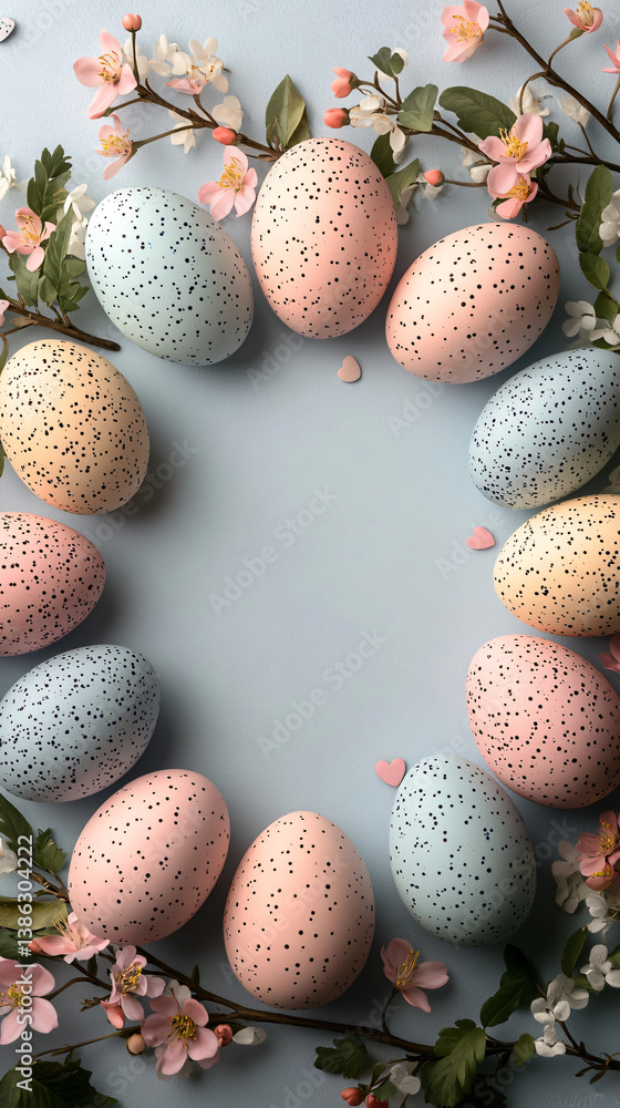 Obraz premium Floral frame with Pastel Easter eggs