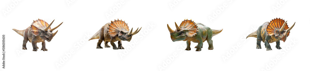 Triceratops dinosaurs in various poses: horned prehistoric creatures display. Set png cut out Triceratops dinosaurs in various poses: horned prehistoric creatures display. Set png cut out