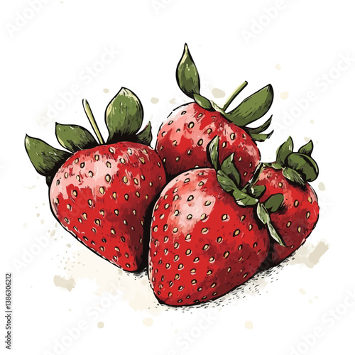 Strawberry Trio 2D flat vector illustration, isolated on a white background.