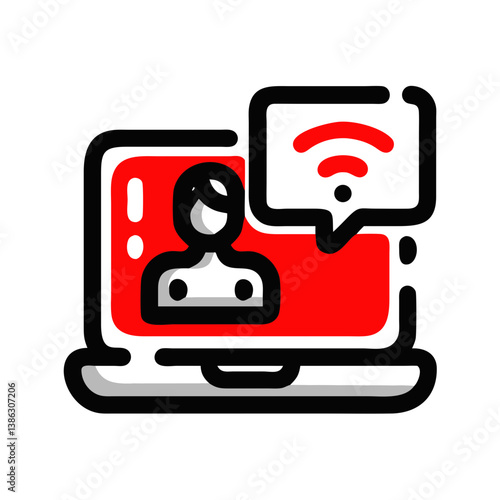 Webinar icon representing online education with a wireless signal on a laptop screen - education icon