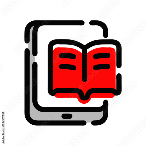 E-book icon representing digital reading and learning in education with red and gray design - education icon