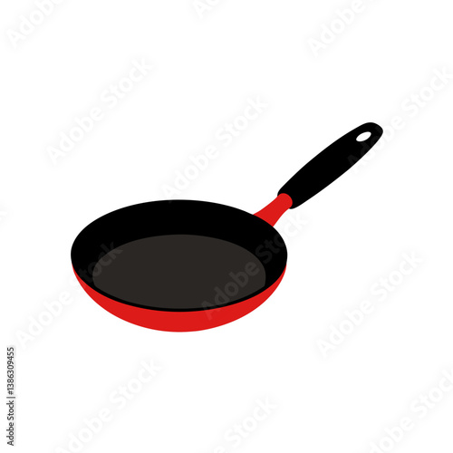 red frying pan isolated on white