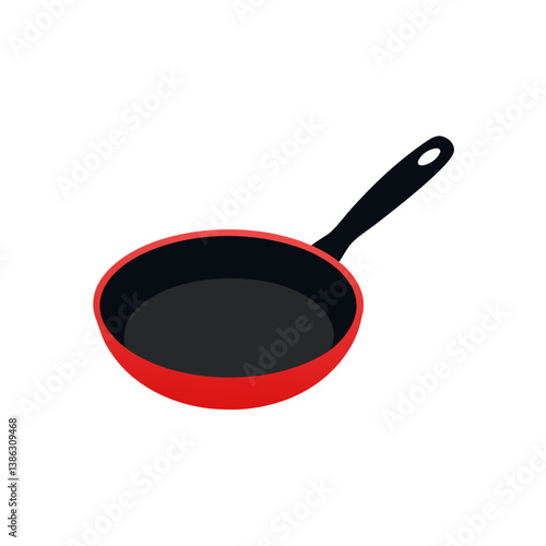 red frying pan isolated on white