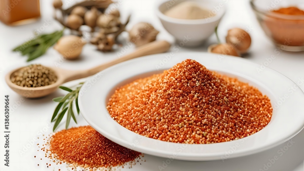 Various spices and seasonings are artistically arranged on a table, promising a flavorful culinary adventure in your kitchen. Various spices and seasonings are artistically arranged on a table, promising a flavorful culinary adventure in your kitchen.