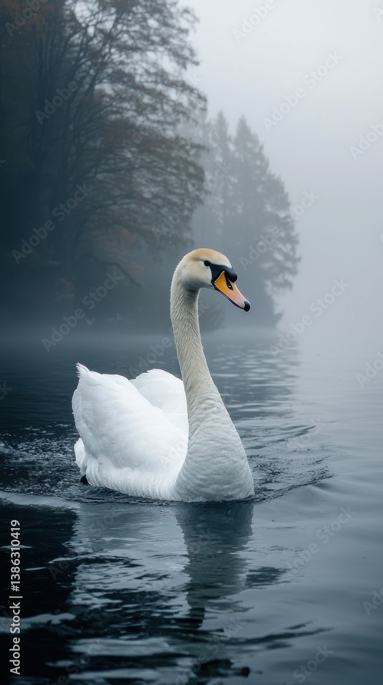 Serene Swan on Misty Lake Serene Swan on Misty Lake