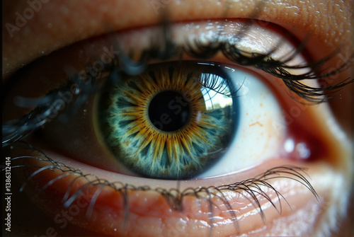 Close-up of a Human Eye with Blue and Hazel Iris